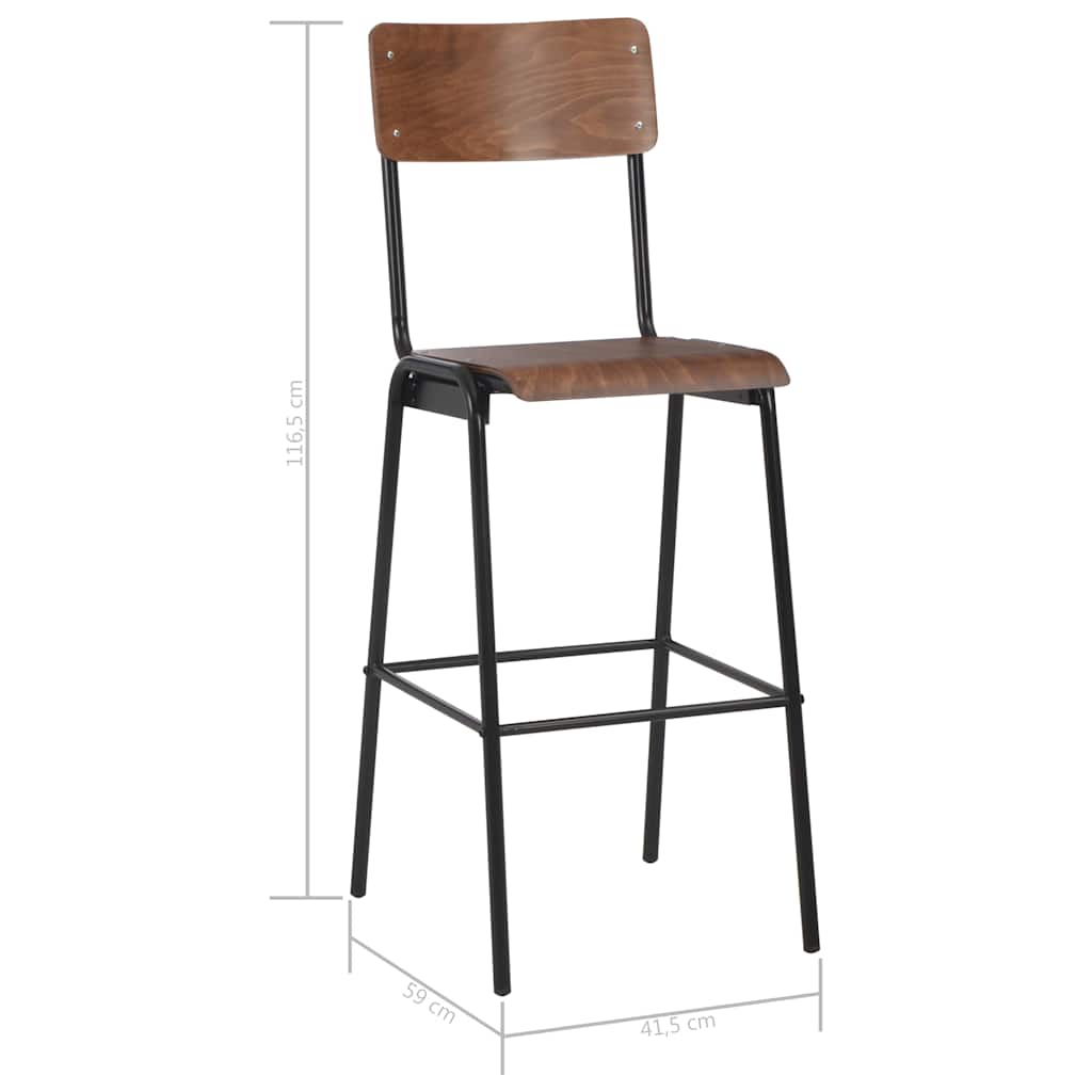 vidaXL Bar Stools 4 pcs Solid Plywood Steel - Black - 41.5 x 59 x 116.5 cm