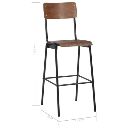 vidaXL Bar Stools 4 pcs Solid Plywood Steel - Black - 41.5 x 59 x 116.5 cm
