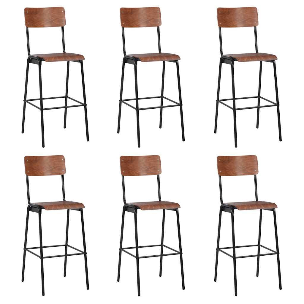 vidaXL Bar Stools 6 pcs Solid Plywood Steel - Black - 41.5 x 59 x 116.5 cm