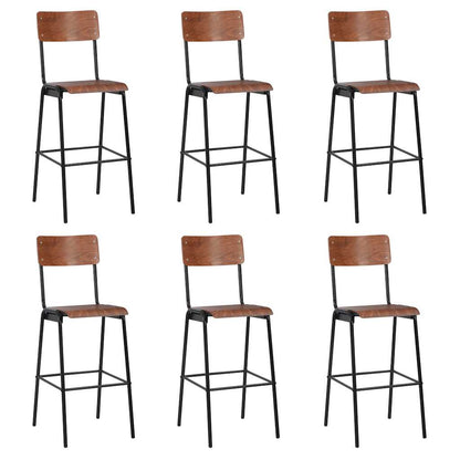 vidaXL Bar Stools 6 pcs Solid Plywood Steel - Black - 41.5 x 59 x 116.5 cm