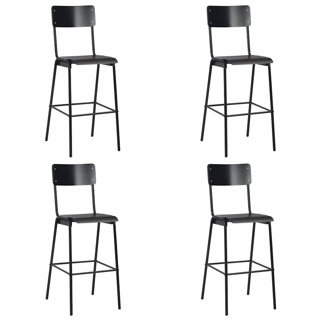 vidaXL Bar Stools 4 pcs Black Solid Plywood Steel - 41.5 x 59 x 116.5 cm