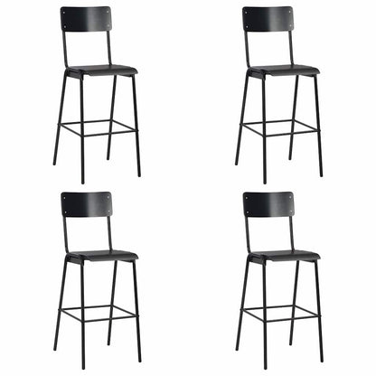 vidaXL Bar Stools 4 pcs Black Solid Plywood Steel - 41.5 x 59 x 116.5 cm