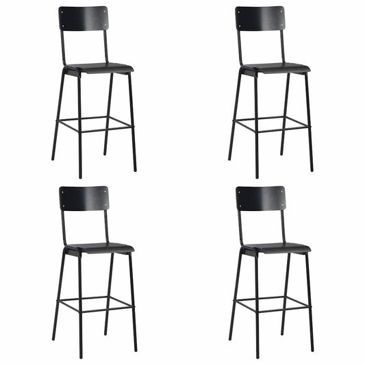 vidaXL Bar Stools 4 pcs Black Solid Plywood Steel - 41.5 x 59 x 116.5 cm
