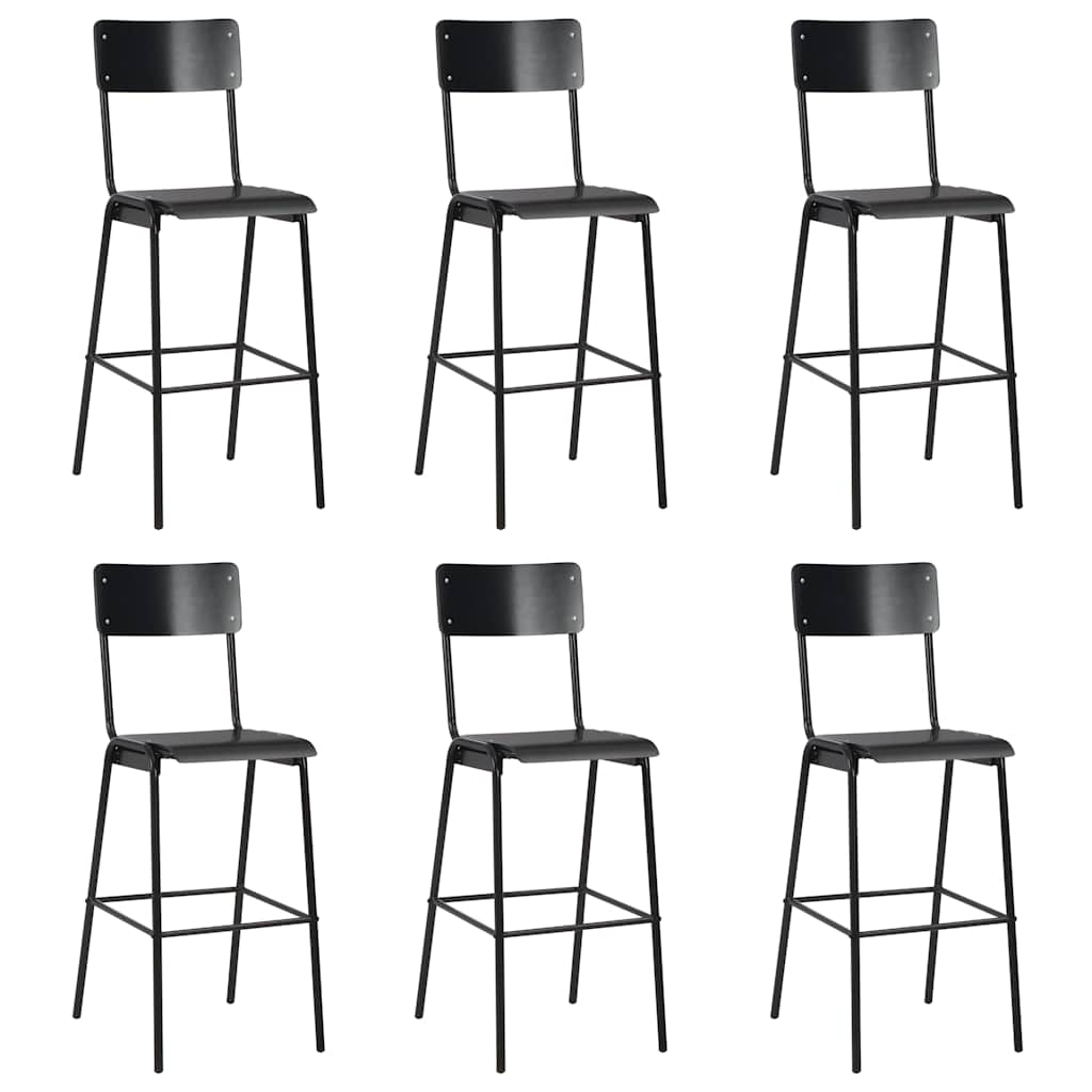 vidaXL Bar Stools 6 pcs Black Solid Plywood Steel - 41.5 x 59 x 116.5 cm