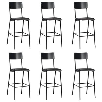 vidaXL Bar Stools 6 pcs Black Solid Plywood Steel - 41.5 x 59 x 116.5 cm