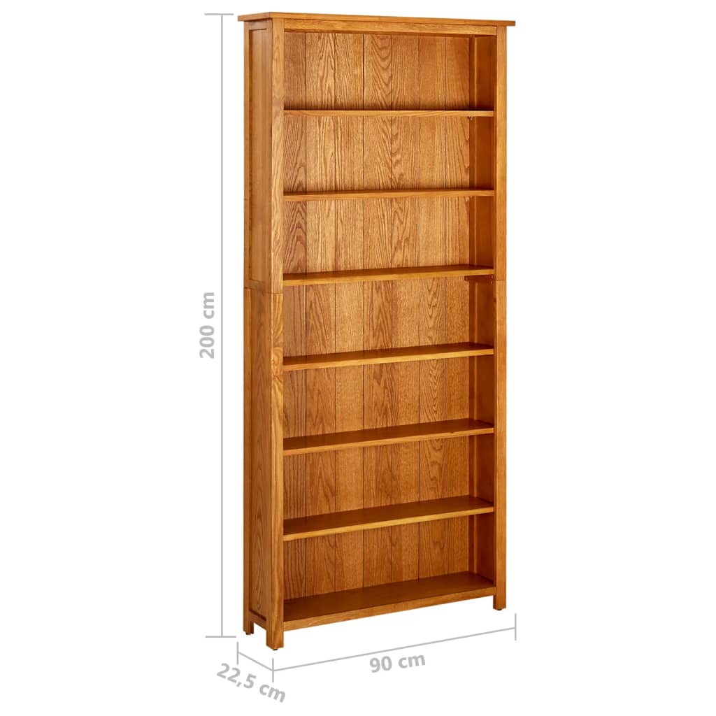 vidaXL 7-Tier Bookcase 90x22.5x200 cm Solid Oak Wood - Brown