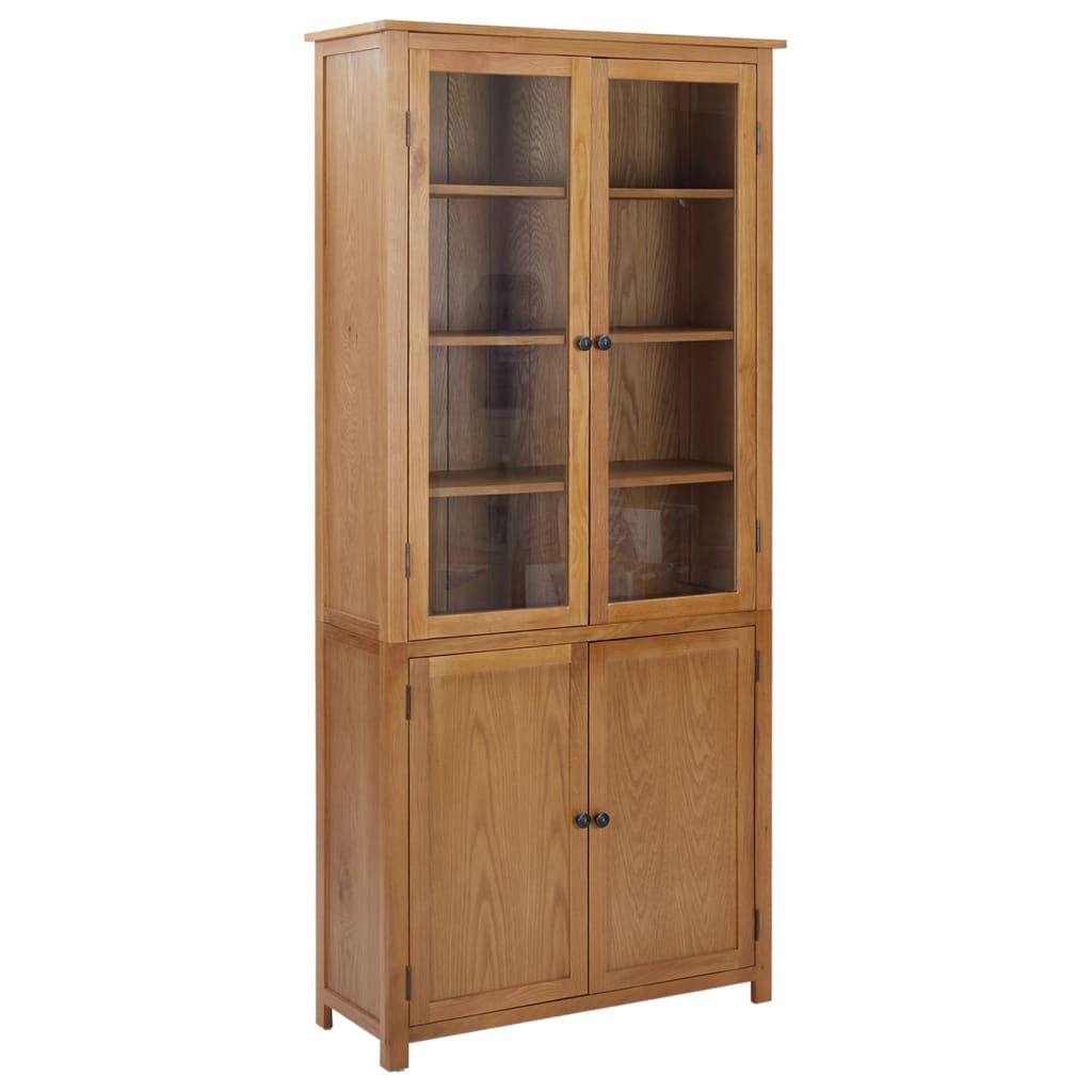vidaXL Bookcase with 4 Doors 90x35x200 cm Solid Oak Wood and Glass - Brown
