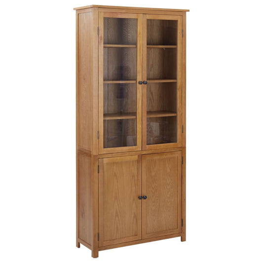 vidaXL Bookcase with 4 Doors 90x35x200 cm Solid Oak Wood and Glass - Brown