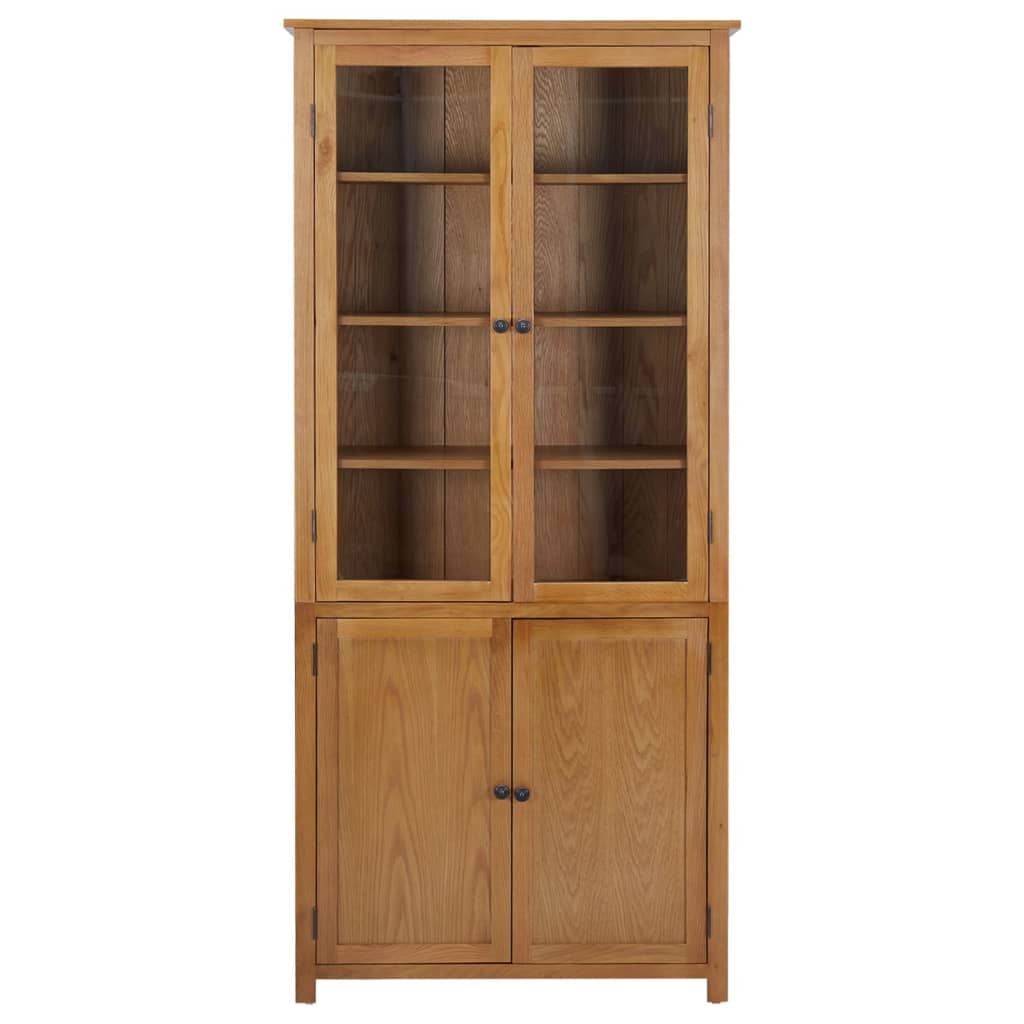 vidaXL Bookcase with 4 Doors 90x35x200 cm Solid Oak Wood and Glass - Brown