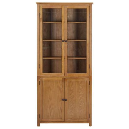 vidaXL Bookcase with 4 Doors 90x35x200 cm Solid Oak Wood and Glass - Brown