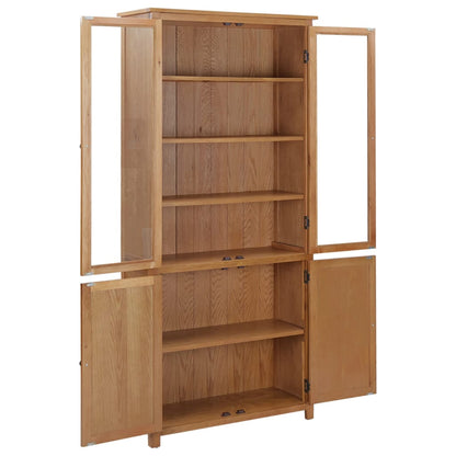 vidaXL Bookcase with 4 Doors 90x35x200 cm Solid Oak Wood and Glass - Brown