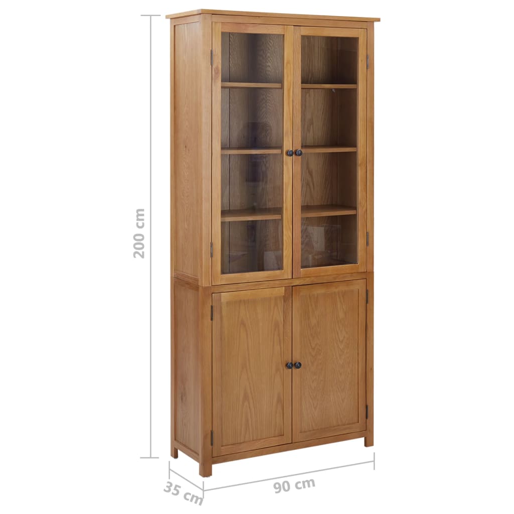 vidaXL Bookcase with 4 Doors 90x35x200 cm Solid Oak Wood and Glass - Brown