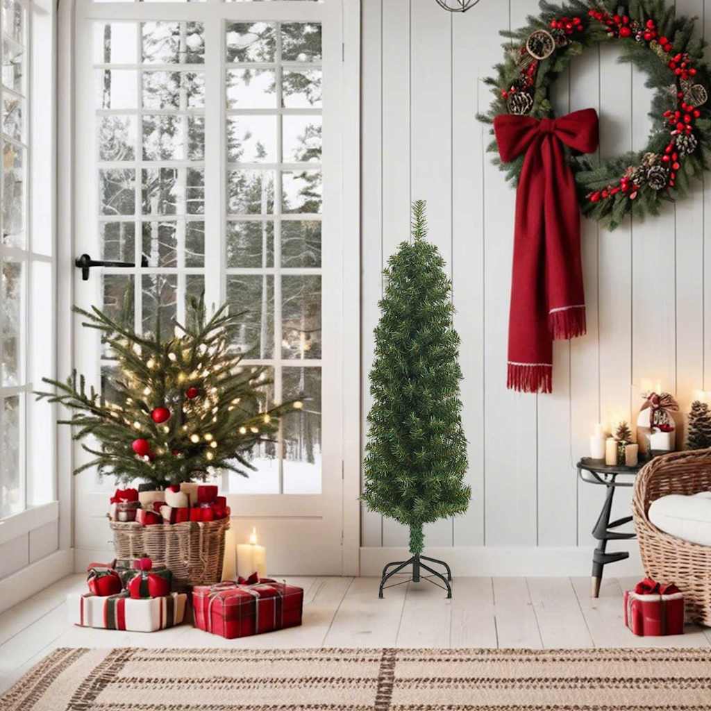 vidaXL Artificial Christmas Tree | Green | PVC | Slim | Collapsible - 150 cm