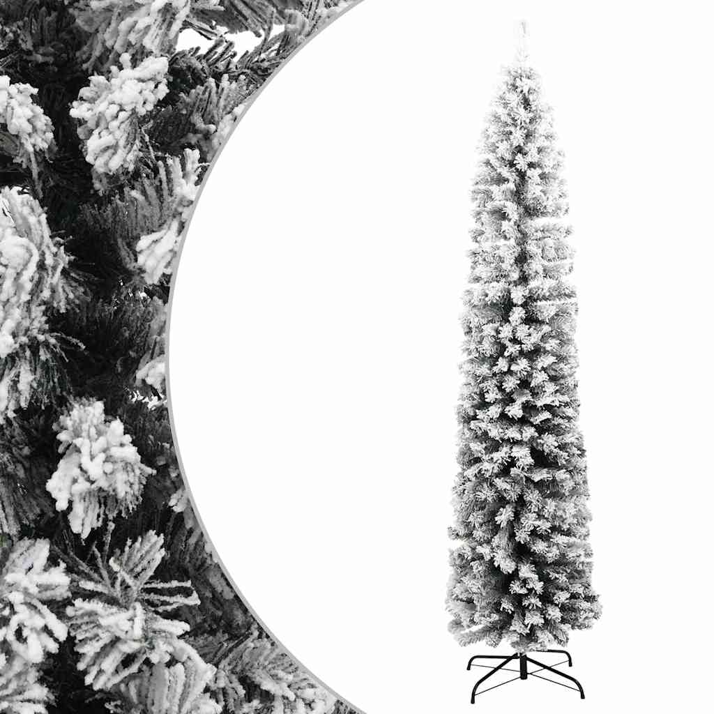 vidaXL Slim Artificial Christmas Tree with Flocked Snow Green 240 cm - Gre - 61 x 61 x 240 cm