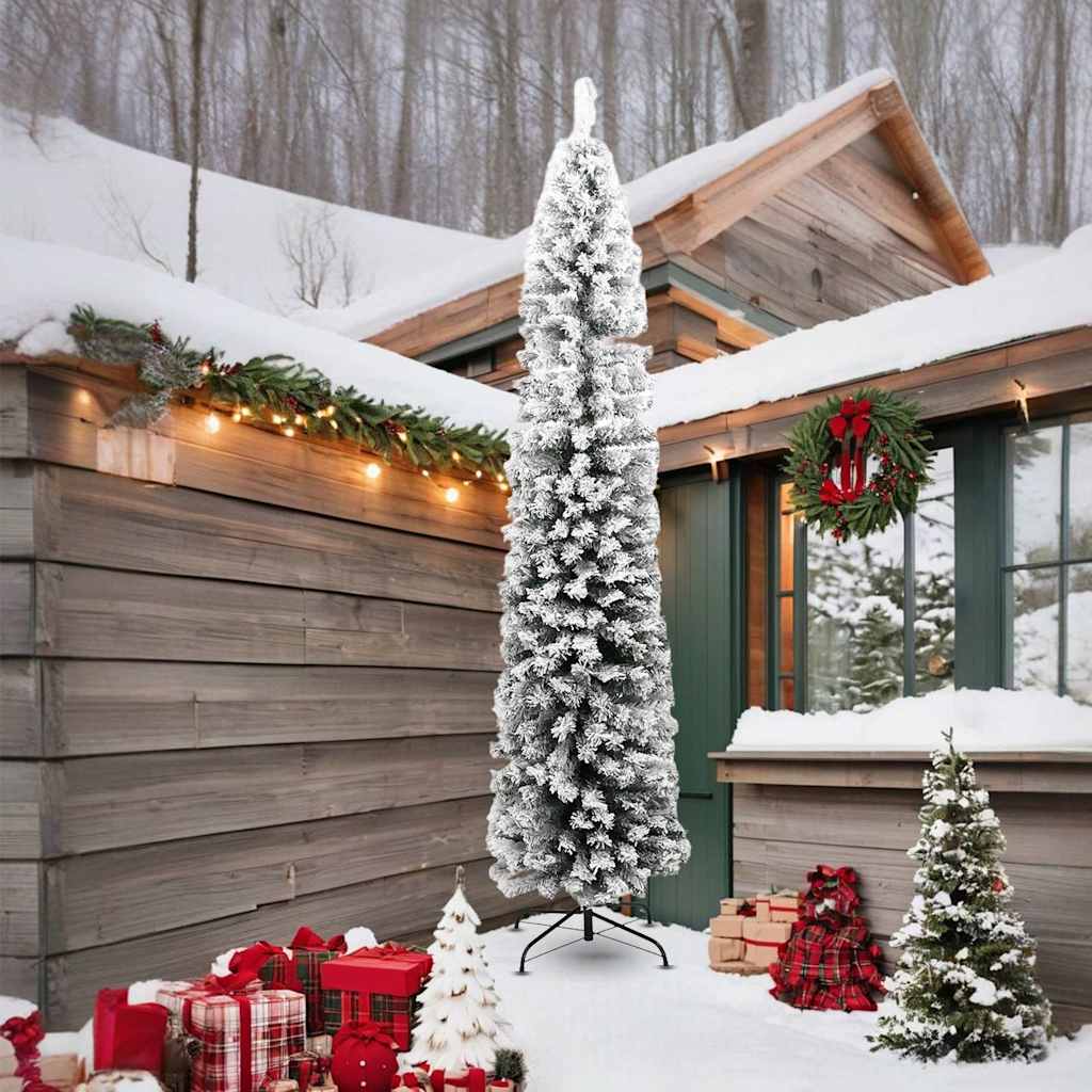 vidaXL Slim Artificial Christmas Tree with Flocked Snow Green 240 cm - Gre - 61 x 61 x 240 cm