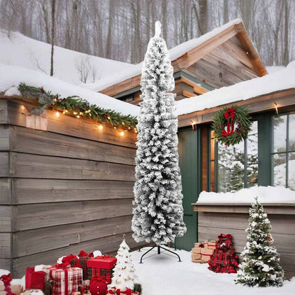 vidaXL Slim Artificial Christmas Tree with Flocked Snow Green 240 cm - Gre - 61 x 61 x 240 cm