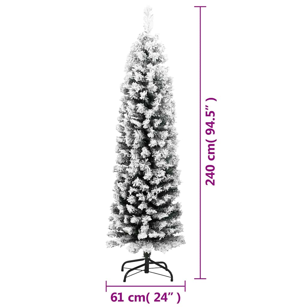 vidaXL Slim Artificial Christmas Tree with Flocked Snow Green 240 cm - Gre - 61 x 61 x 240 cm