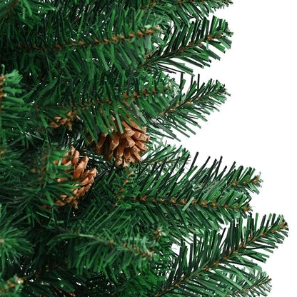 vidaXL Slim Christmas Tree with Real Wood and Cones Green 150 cm PVC - 150 x 66 cm