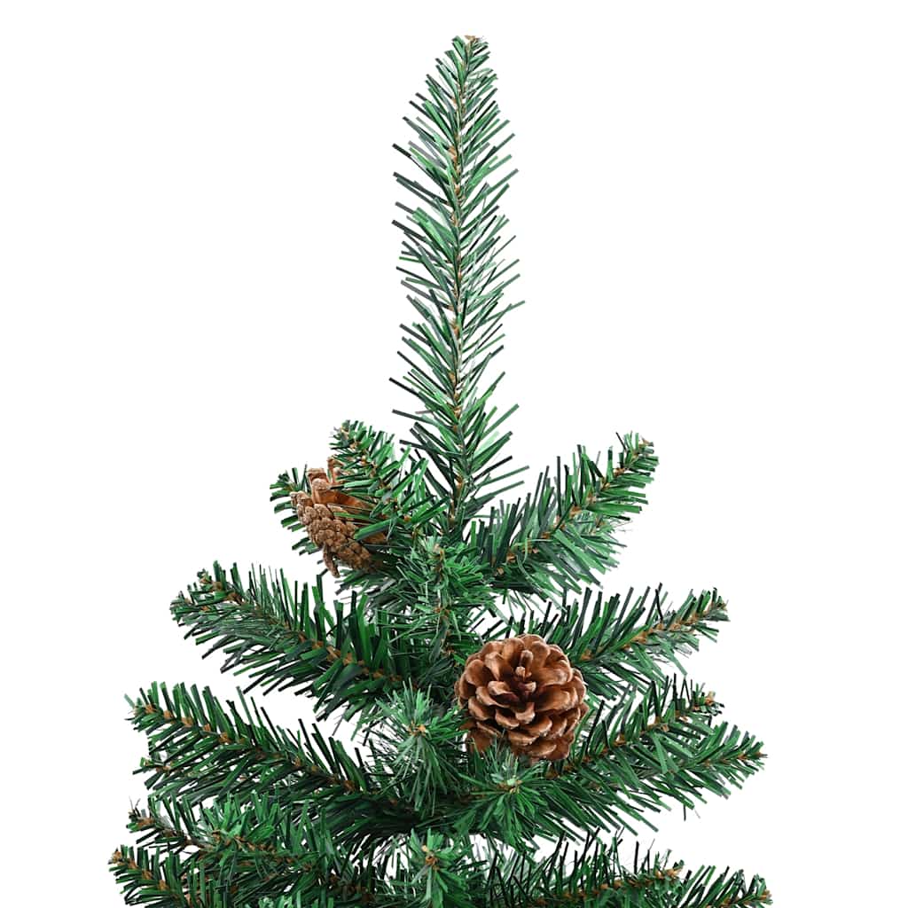 vidaXL Slim Christmas Tree with Real Wood and Cones Green 210 cm PVC - 210 x 77 cm