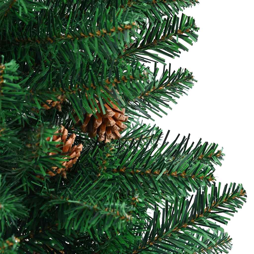 vidaXL Slim Christmas Tree with Real Wood and Cones Green 210 cm PVC - 210 x 77 cm