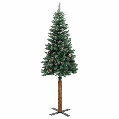 vidaXL Slim Christmas Tree with Real Wood and White Snow Green 150 cm - 150 x 66 cm