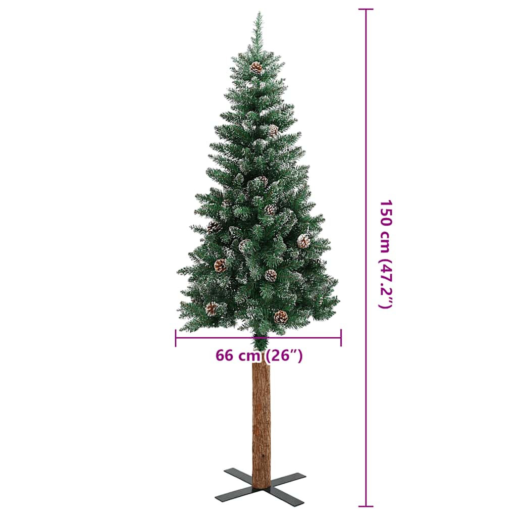 vidaXL Slim Christmas Tree with Real Wood and White Snow Green 150 cm - 150 x 66 cm