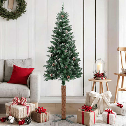 vidaXL Slim Christmas Tree with Real Wood and White Snow Green 150 cm - 150 x 66 cm