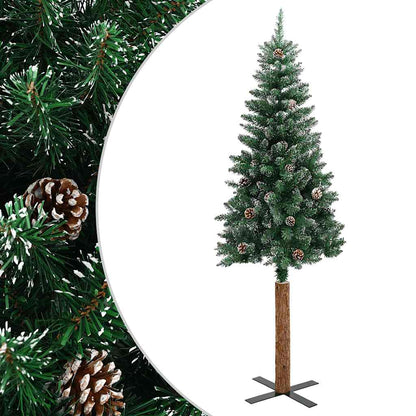 vidaXL Slim Christmas Tree with Real Wood and White Snow Green 180 cm - 180 x 72 cm