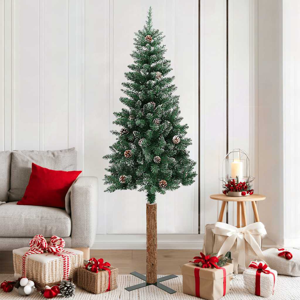 vidaXL Slim Christmas Tree with Real Wood and White Snow Green 180 cm - 180 x 72 cm