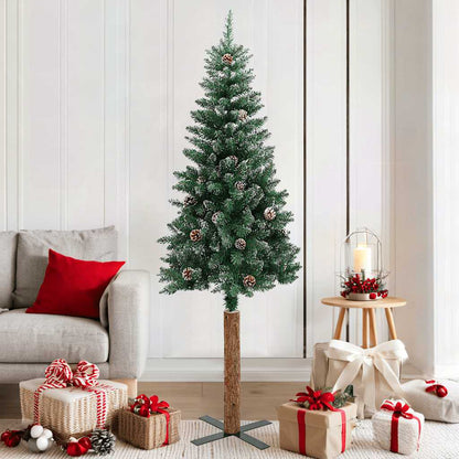 vidaXL Slim Christmas Tree with Real Wood and White Snow Green 180 cm - 180 x 72 cm