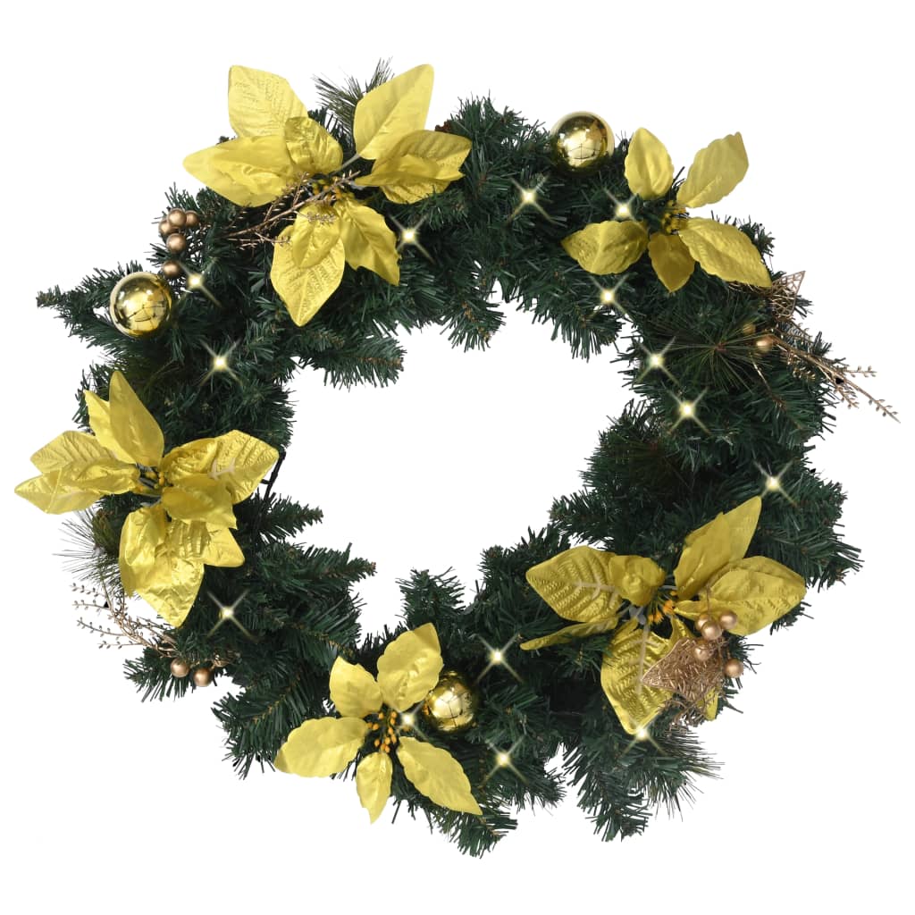 vidaXL Christmas Wreath with LED Lights Green 60 cm PVC - Green & gold