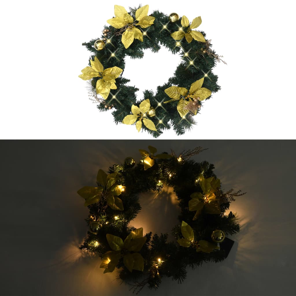 vidaXL Christmas Wreath with LED Lights Green 60 cm PVC - Green & gold