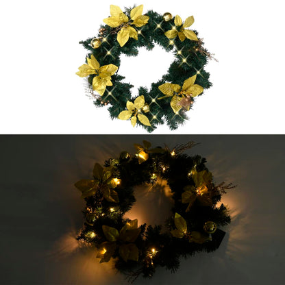 vidaXL Christmas Wreath with LED Lights Green 60 cm PVC - Green & gold