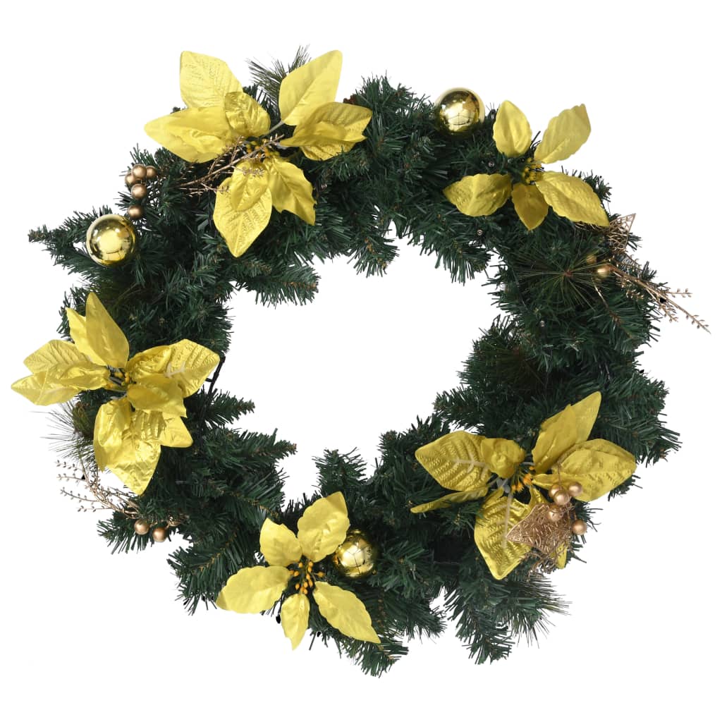 vidaXL Christmas Wreath with LED Lights Green 60 cm PVC - Green & gold