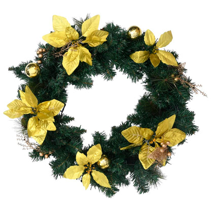 vidaXL Christmas Wreath with LED Lights Green 60 cm PVC - Green & gold