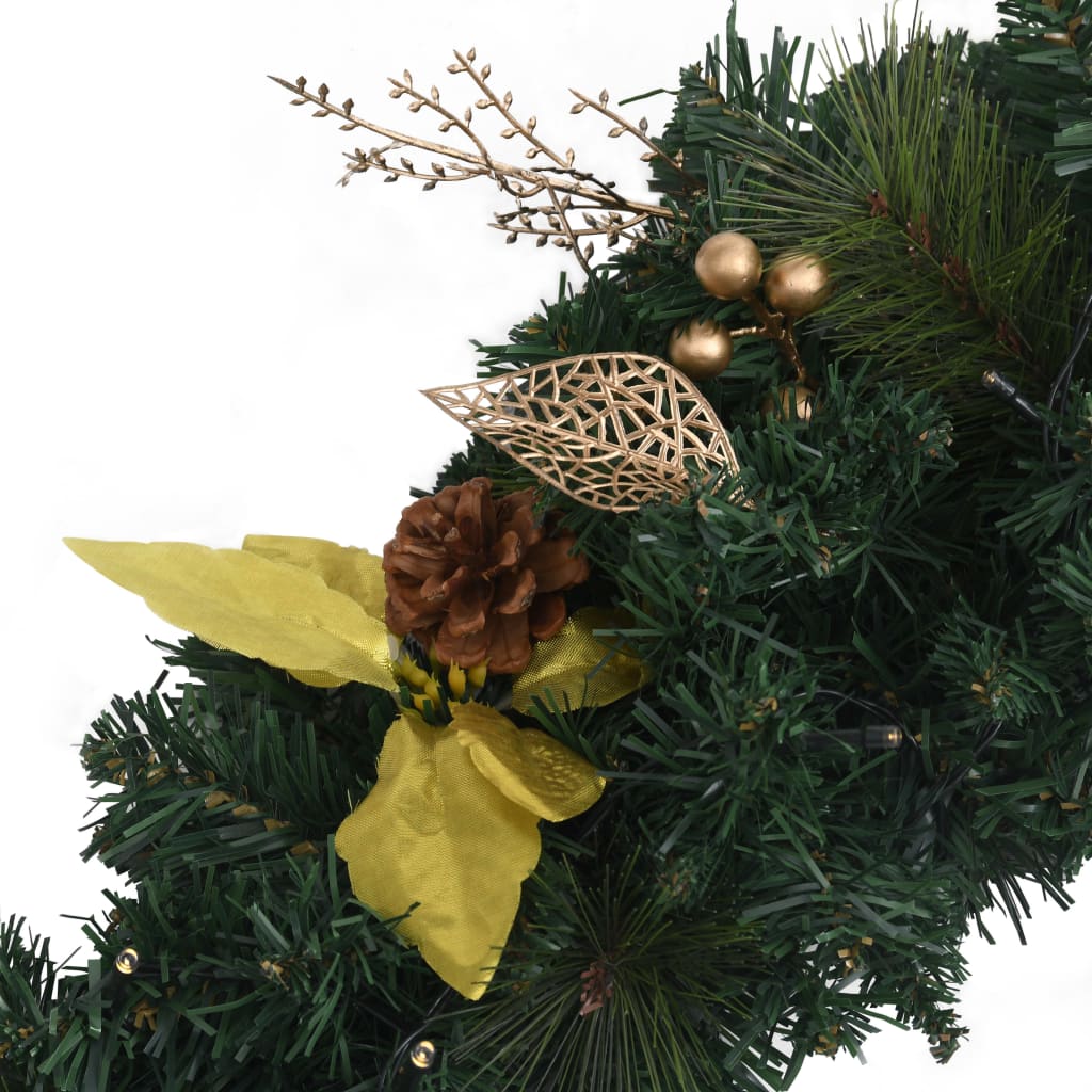 vidaXL Christmas Wreath with LED Lights Green 60 cm PVC - Green & gold