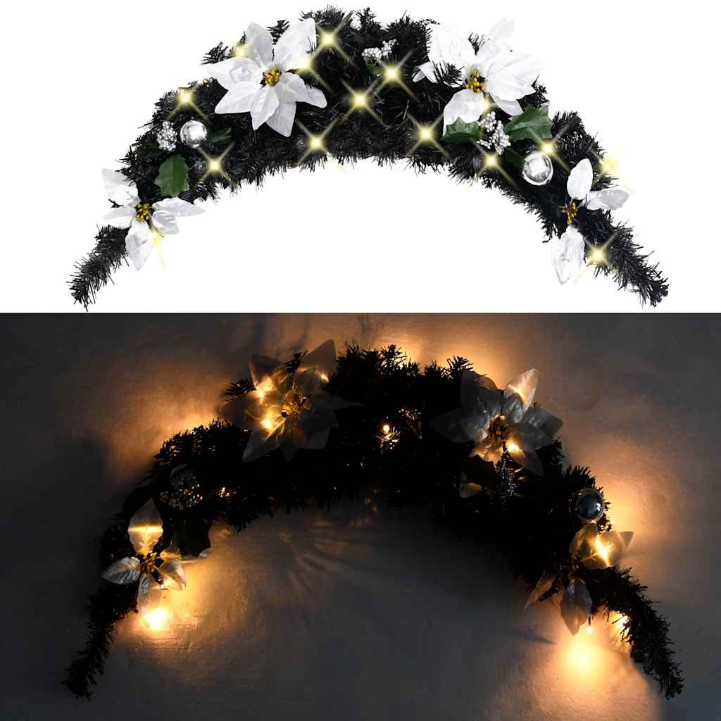 vidaXL Christmas Arch with LED Lights Black 90 cm PVC - black & silver