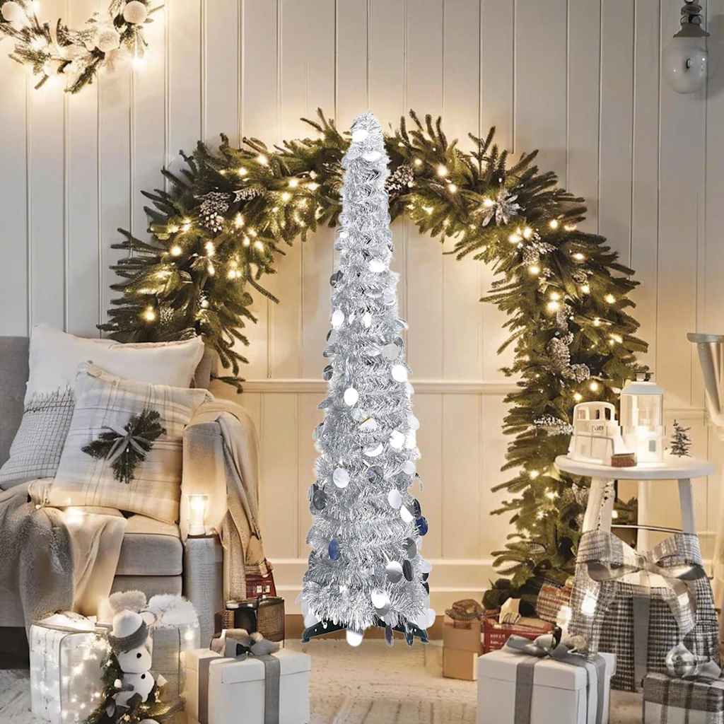 vidaXL Artificial Christmas trees PET Silver - 25 x 25 x 120 cm