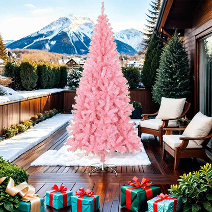 vidaXL Artificial Christmas Tree with Stand Pink 210 cm PVC - 210 x 110 cm