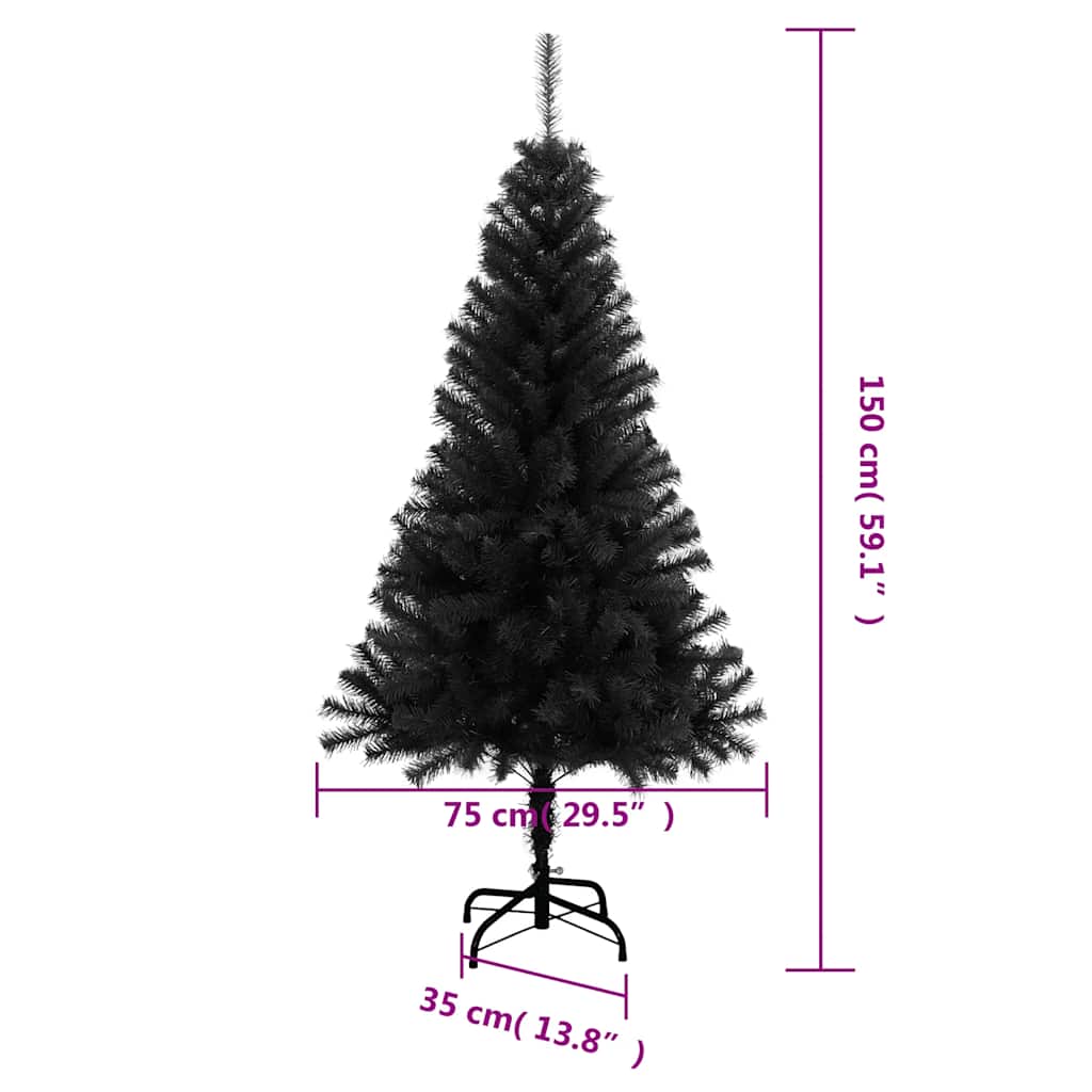 vidaXL Artificial Christmas Tree with Stand Black 150 cm PVC - 150 x 80 cm