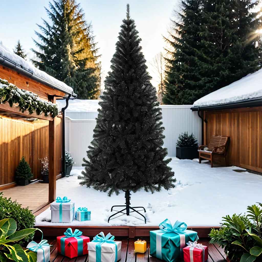 vidaXL Artificial Christmas Tree with Stand Black 210 cm PVC - 210 x 110 cm
