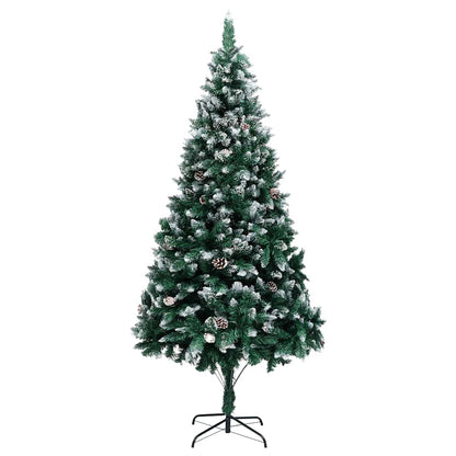 vidaXL Artificial Christmas Tree with Pine Cones and White Snow 210 cm - Green - 210 x 120 cm
