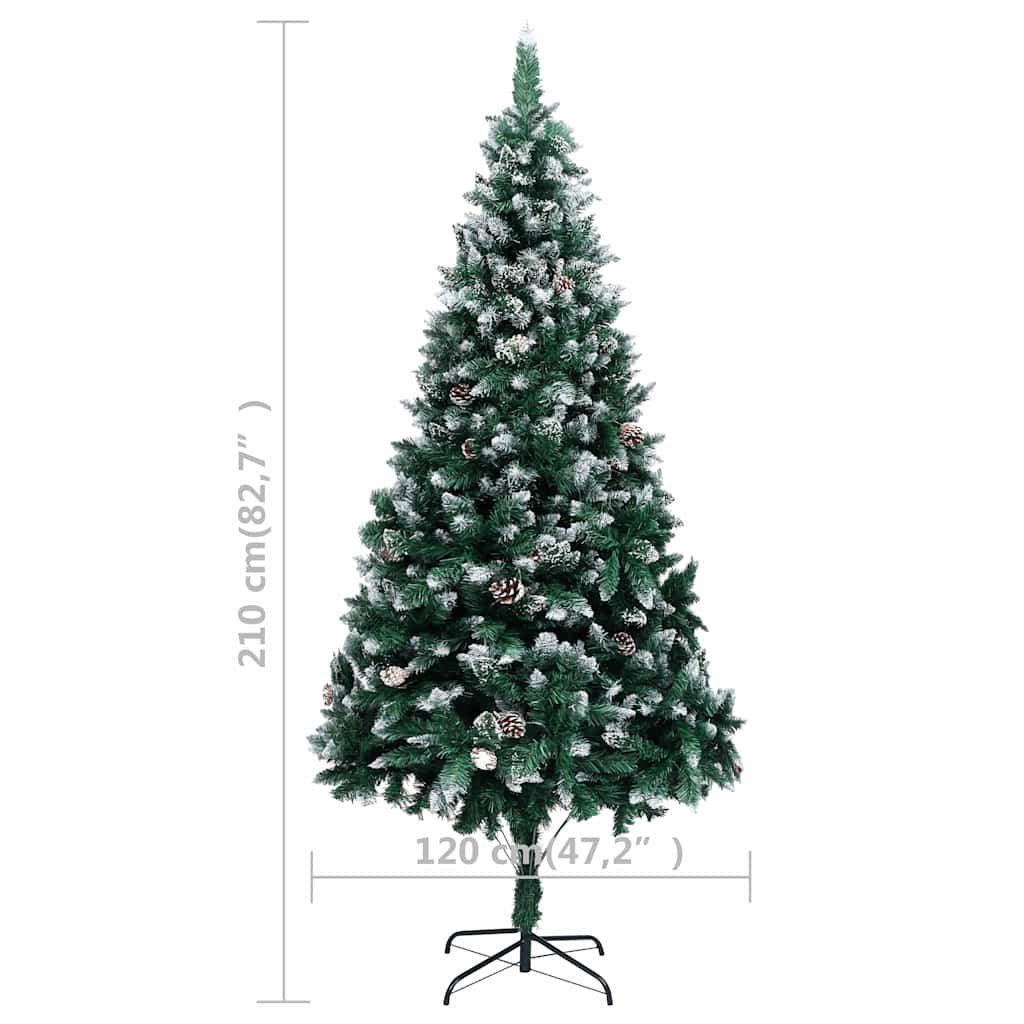 vidaXL Artificial Christmas Tree with Pine Cones and White Snow 210 cm - Green - 210 x 120 cm