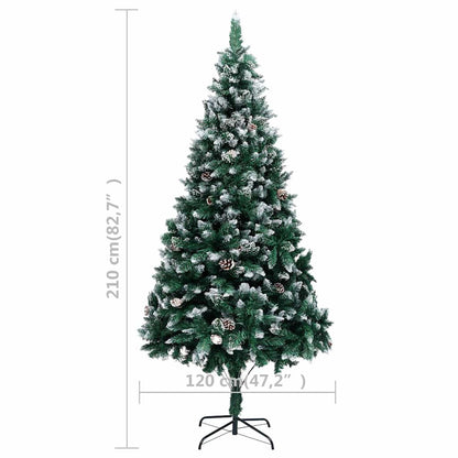 vidaXL Artificial Christmas Tree with Pine Cones and White Snow 210 cm - Green - 210 x 120 cm