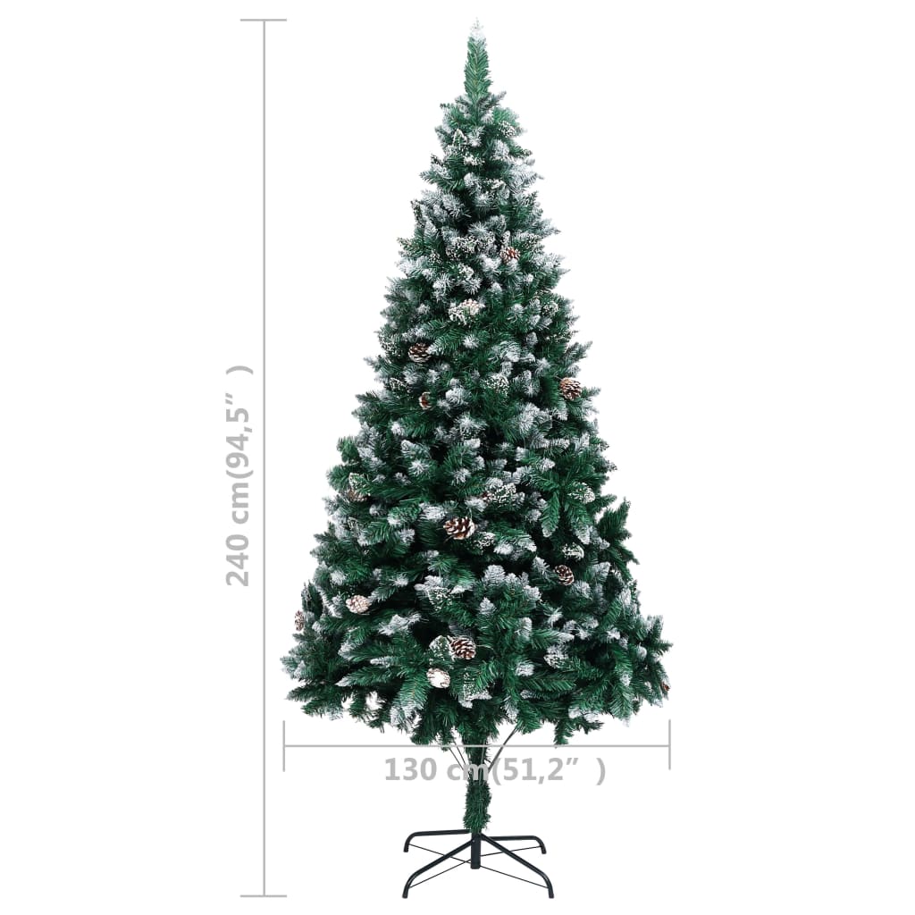 vidaXL Artificial Christmas Tree with Pine Cones and White Snow 240 cm - Green - 240 x 130 cm