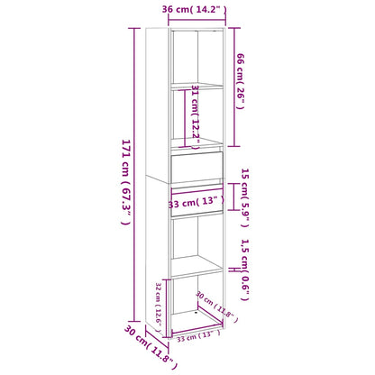 vidaXL Book Cabinet White 36x30x171 cm Engineered Wood