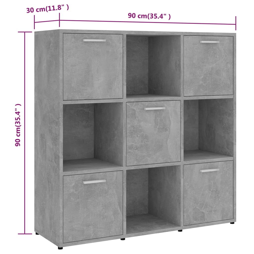 vidaXL Book Cabinet Concrete Grey 90x30x90 cm Engineered Wood