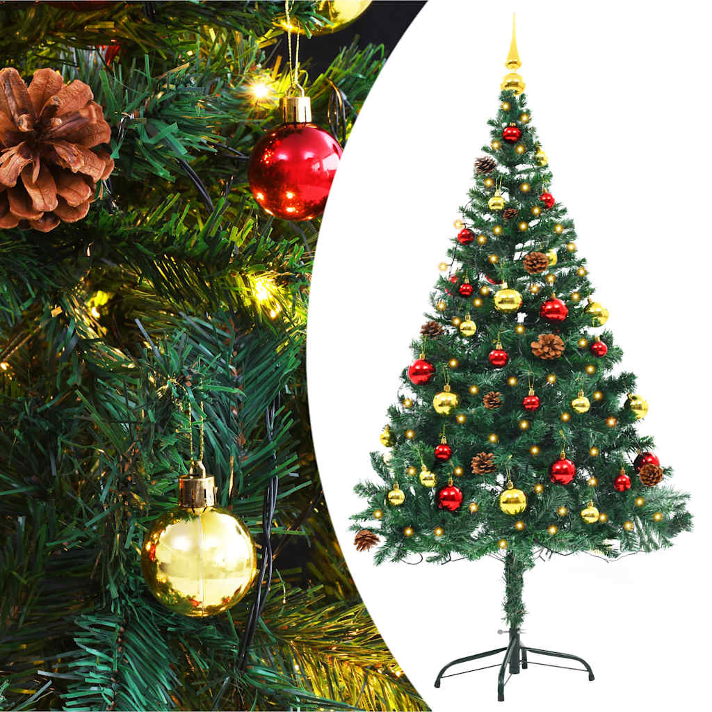 vidaXL Artificial Pre-lit Christmas Tree with Baubles Green 150 cm - 150 x 80 cm