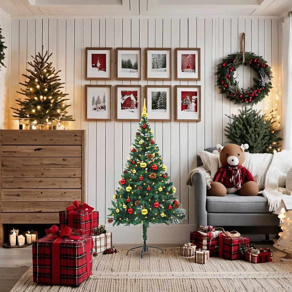 vidaXL Artificial Pre-lit Christmas Tree with Baubles Green 150 cm - 150 x 80 cm