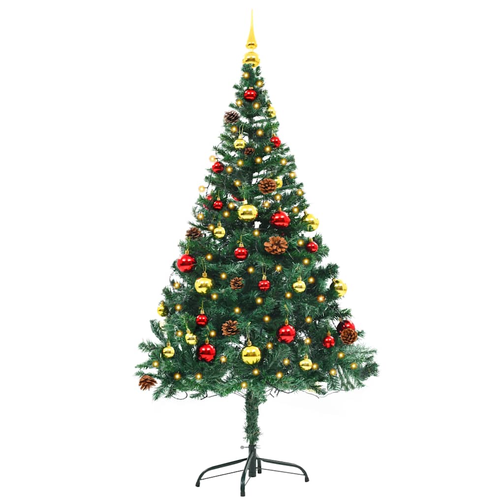 vidaXL Artificial Pre-lit Christmas Tree with Baubles Green 150 cm - 150 x 80 cm